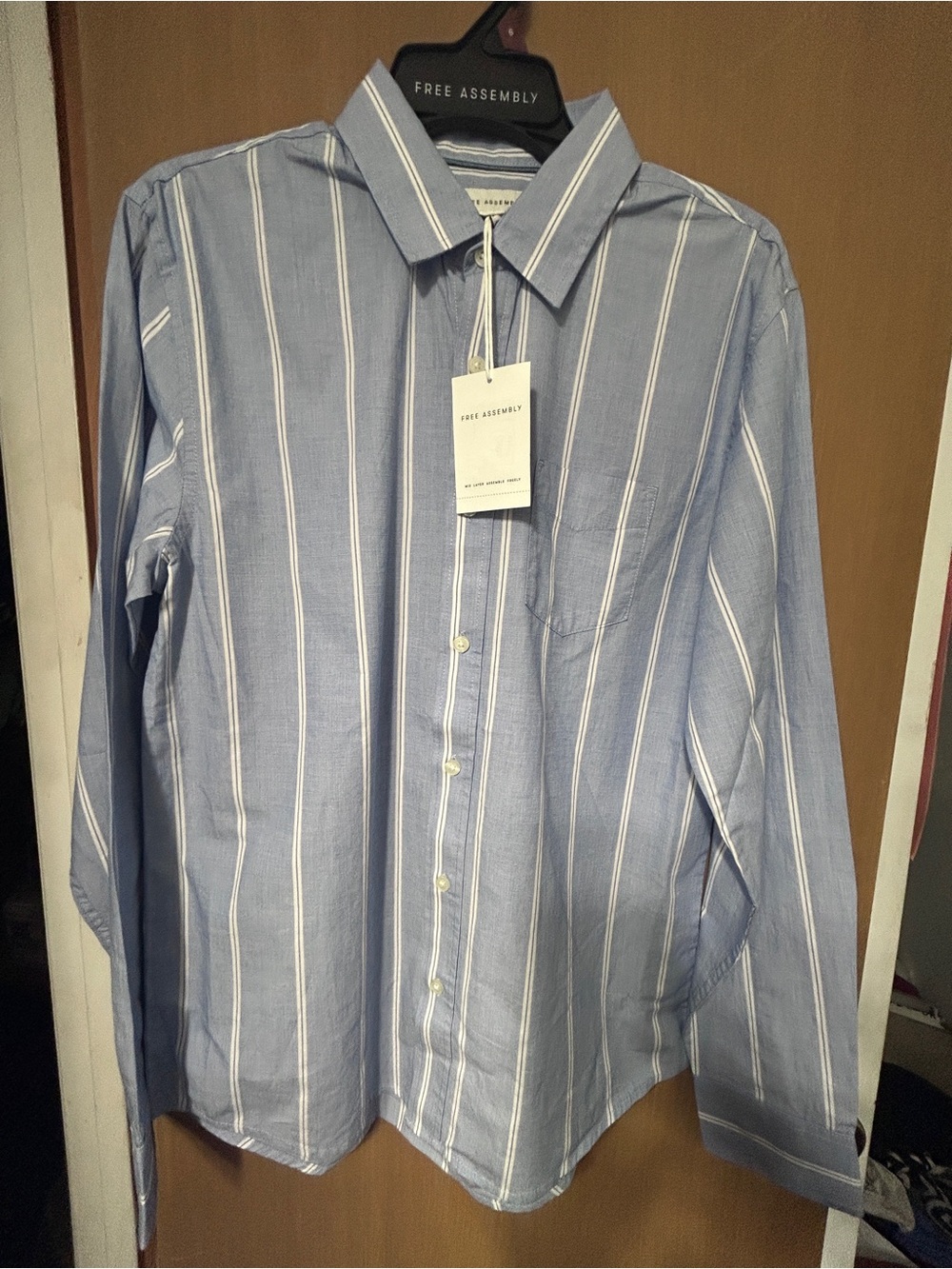 Free Assembly Men's Light Blue Vertical Stripe Dress Shirt